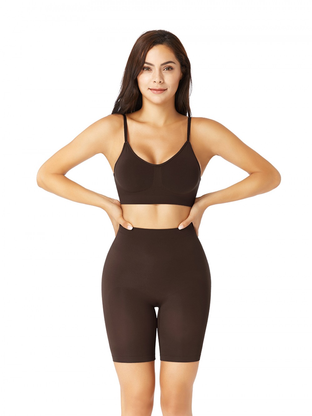 Deep Coffee Push Up Bra Removable Pads Seamless Shapewear Shorts